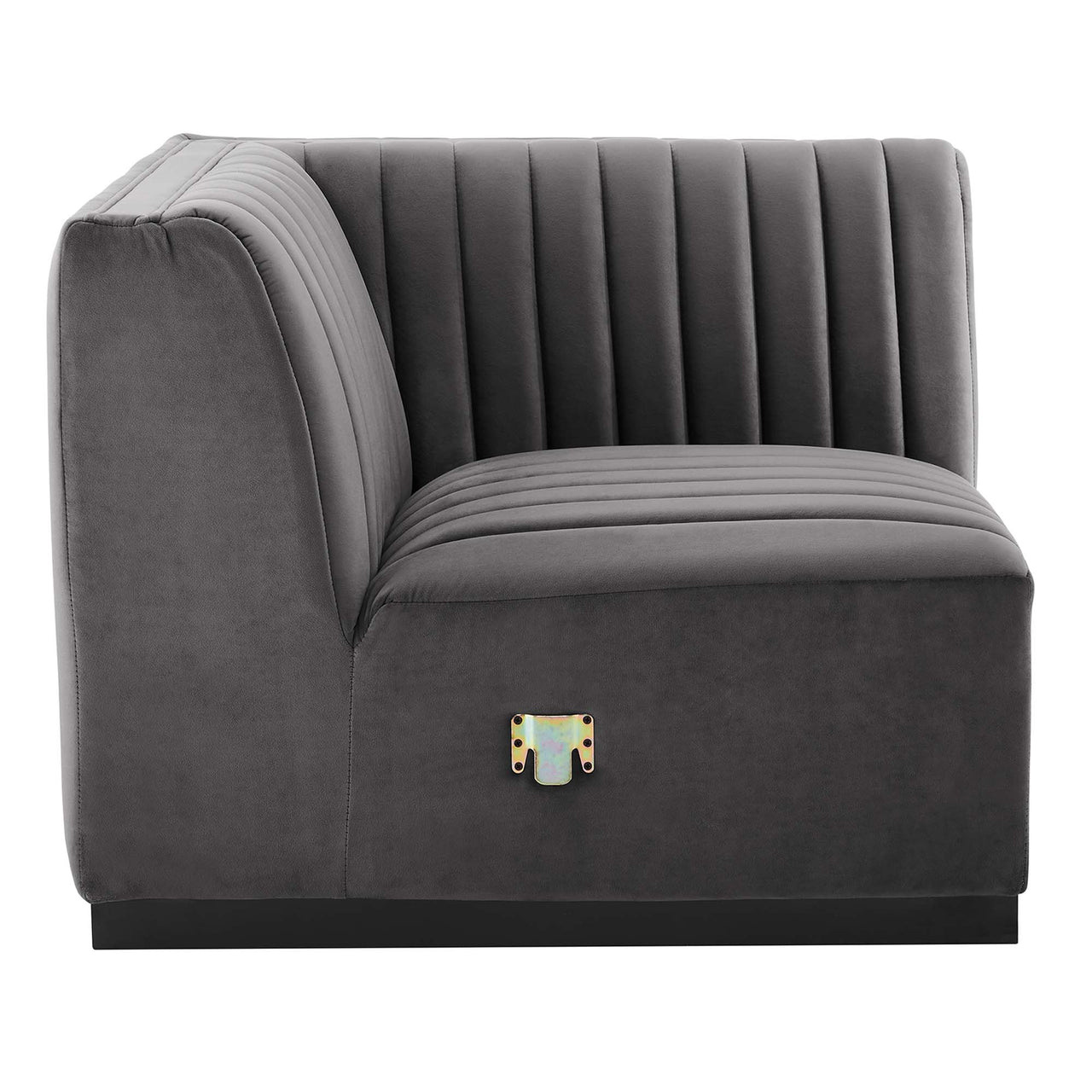 Evoke Velvet Right Corner Chair | Modular Sectional Component, Black & Gray
