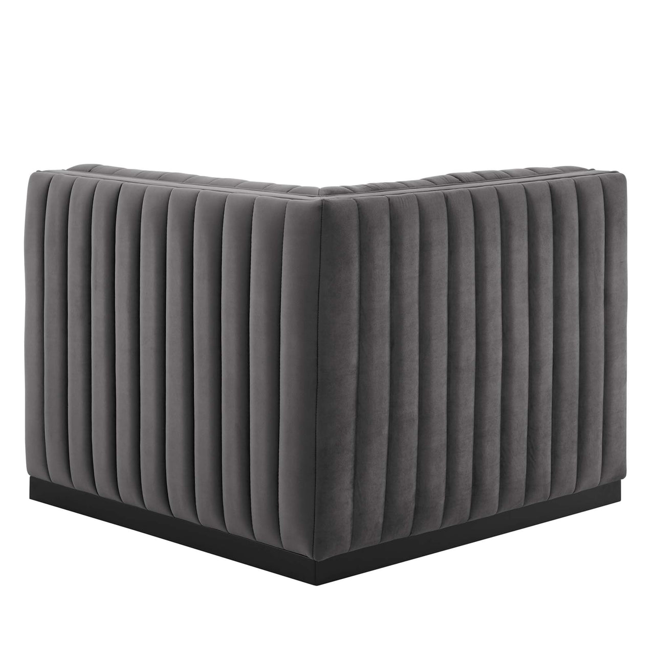 Evoke Velvet Right Corner Chair | Modular Sectional Component, Black & Gray