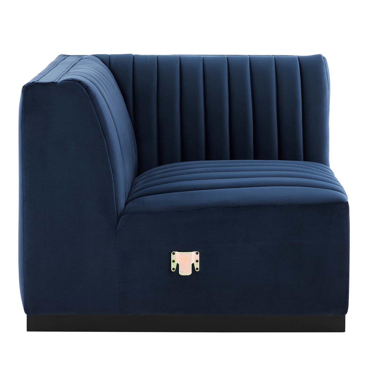 Evoke Velvet Right Corner Chair | Modular Sectional Component, Black & Dark Blue