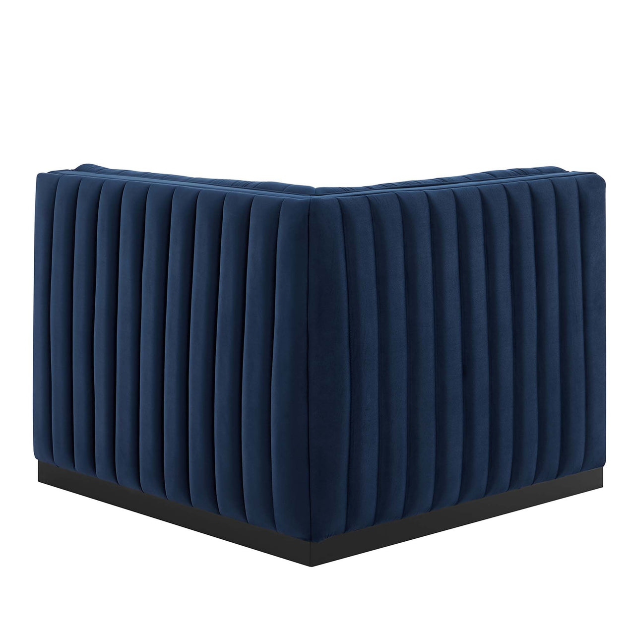Evoke Velvet Right Corner Chair | Modular Sectional Component, Black & Dark Blue