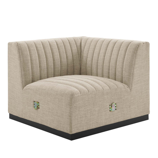 Evoke Fabric Right Corner Chair | Modular Sectional Component, Black & Beige