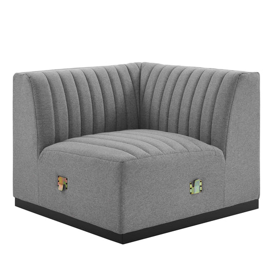 Evoke Fabric Right Corner Chair | Modular Sectional Component, Black & Light Gray