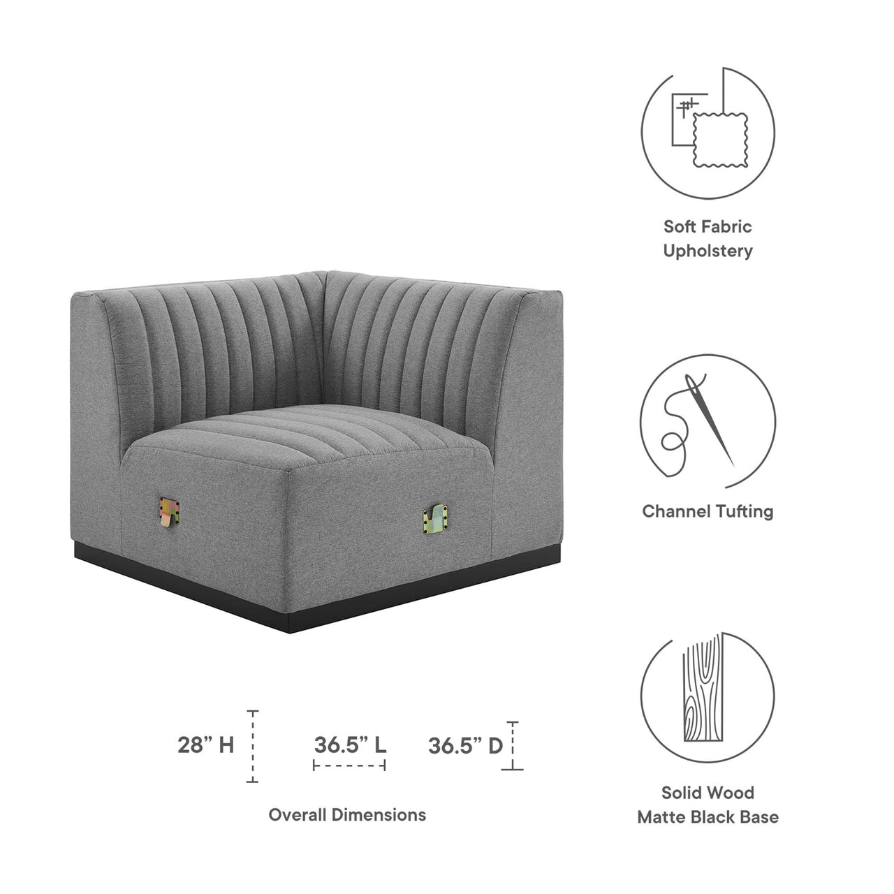 Evoke Fabric Right Corner Chair | Modular Sectional Component, Black & Light Gray