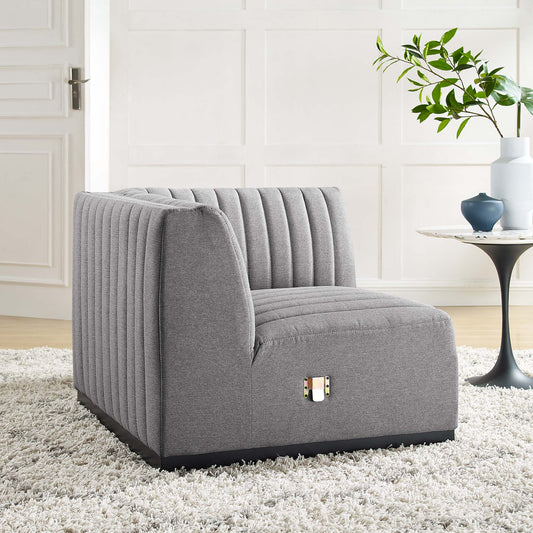 Evoke Fabric Right Corner Chair | Modular Sectional Component, Black & Light Gray