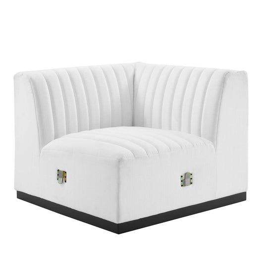 Evoke Fabric Right Corner Chair | Modular Sectional Component, Black & White
