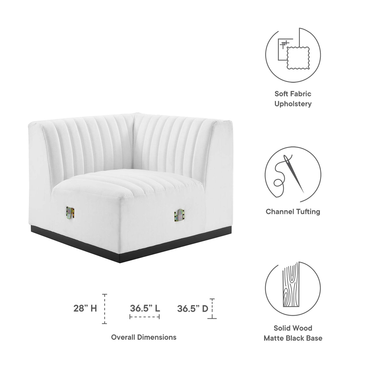 Evoke Fabric Right Corner Chair | Modular Sectional Component, Black & White