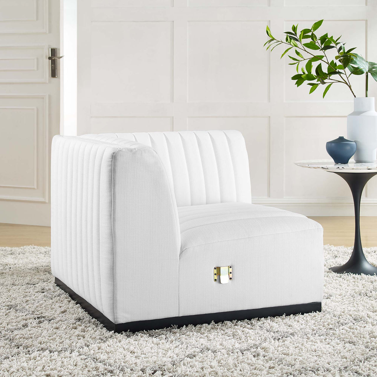 Evoke Fabric Right Corner Chair | Modular Sectional Component, Black & White