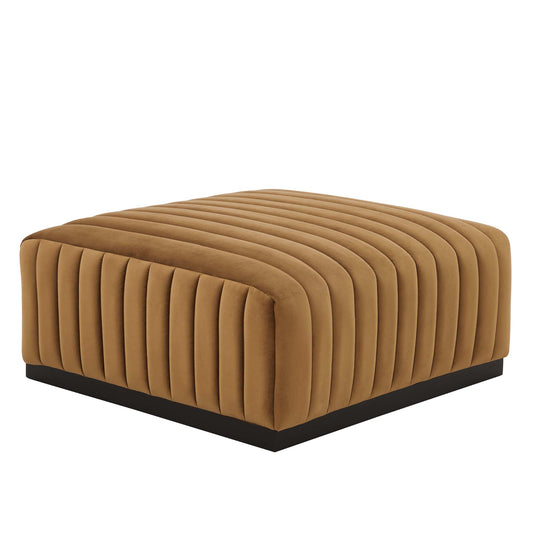 Evoke Velvet Ottoman | Modular Sectional Component, Black & Cognac