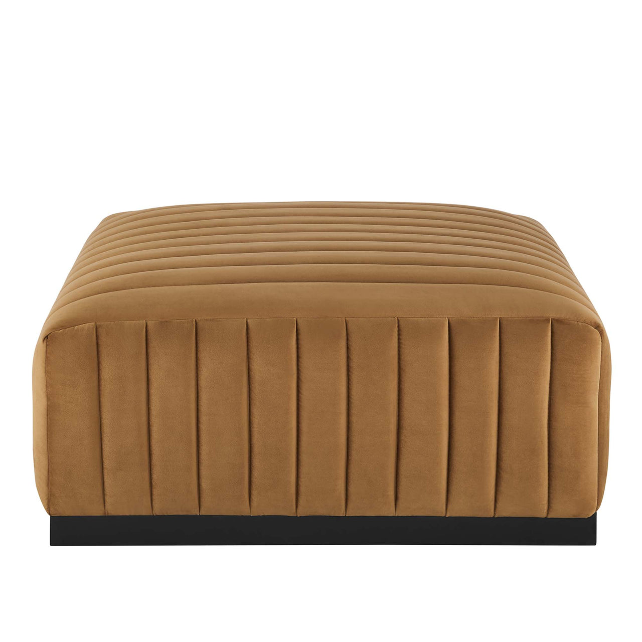 Evoke Velvet Ottoman | Modular Sectional Component, Black & Cognac