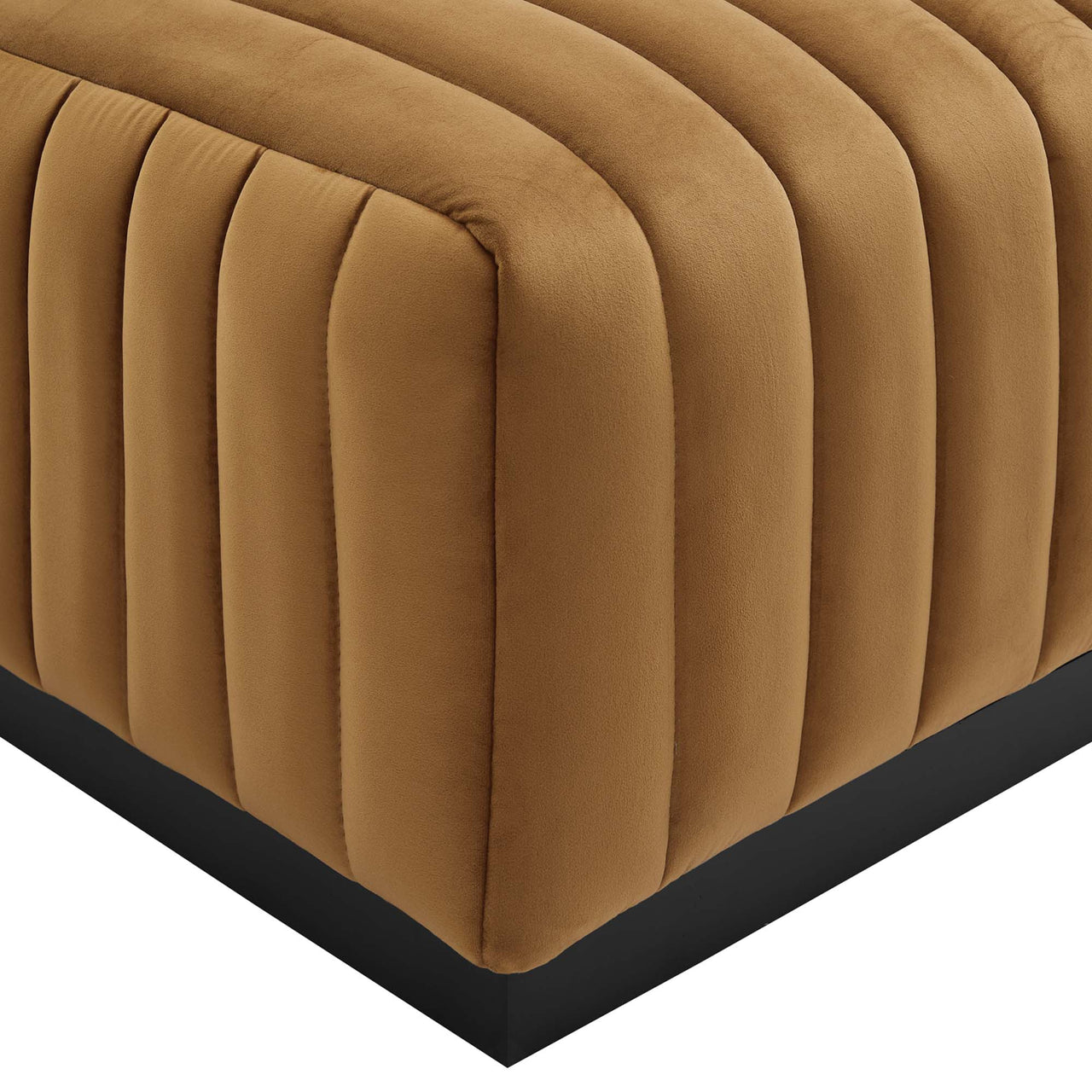 Evoke Velvet Ottoman | Modular Sectional Component, Black & Cognac