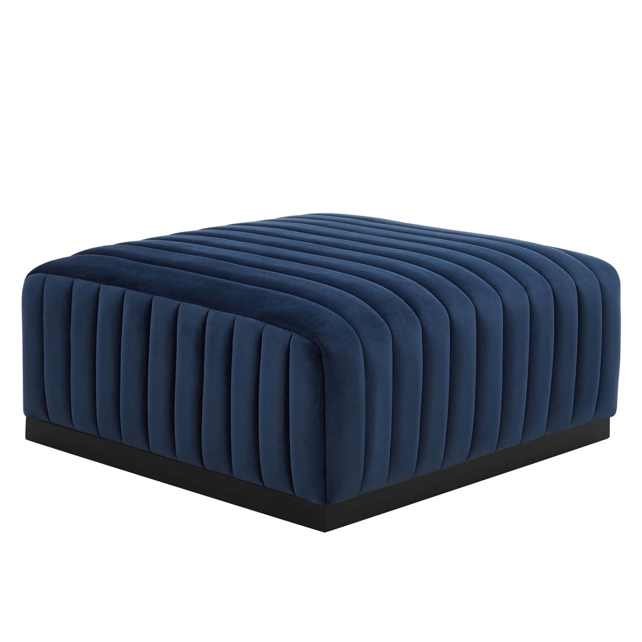 Evoke Velvet Ottoman | Modular Sectional Component, Black & Dark Blue