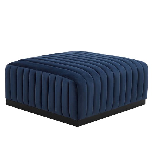 Evoke Velvet Ottoman | Modular Sectional Component, Black & Dark Blue