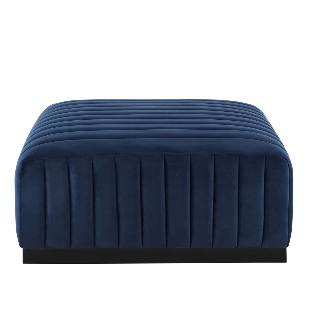 Evoke Velvet Ottoman | Modular Sectional Component, Black & Dark Blue