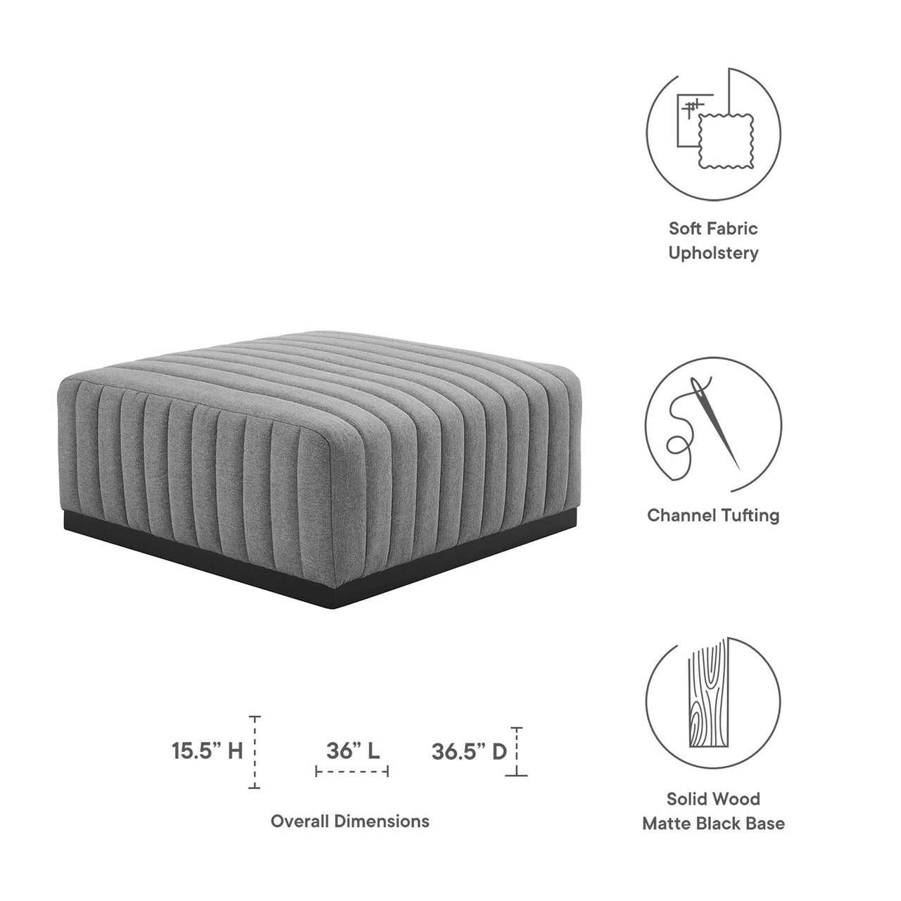 Evoke Fabric Ottoman | Modular Sectional Component, Black & Light Gray