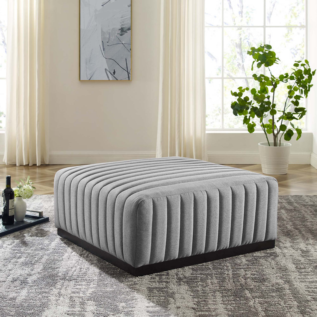 Evoke Fabric Ottoman | Modular Sectional Component, Black & Light Gray