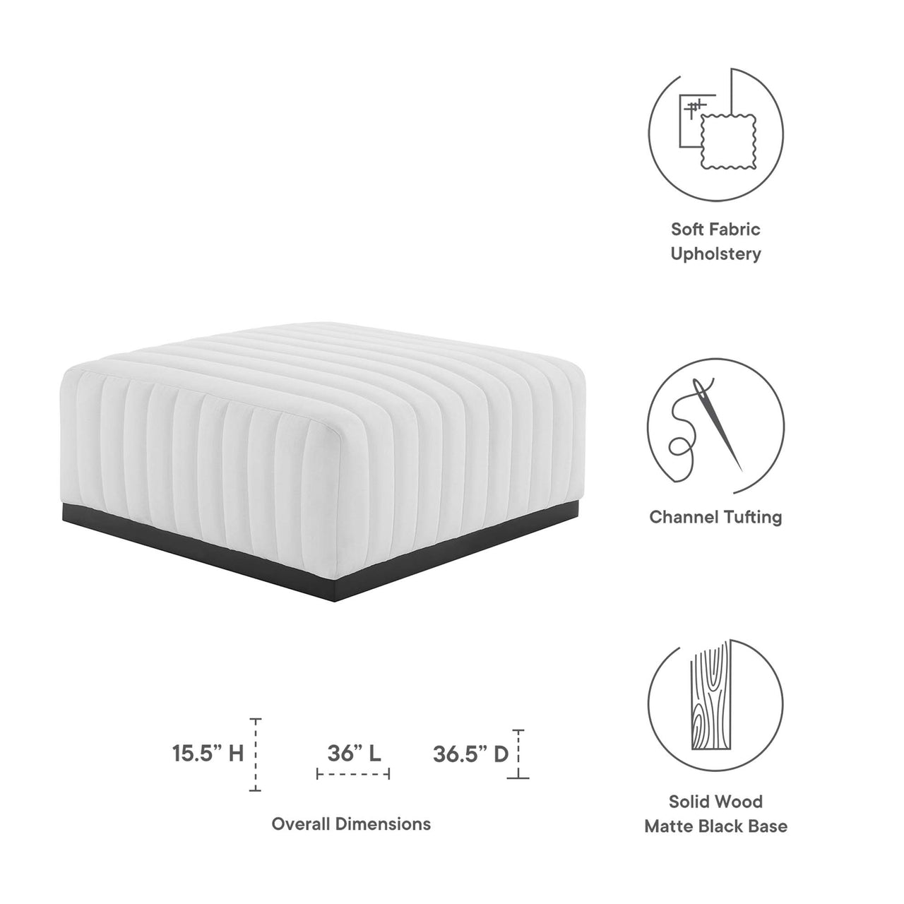 Evoke Fabric Ottoman | Modular Sectional Component, Black & White