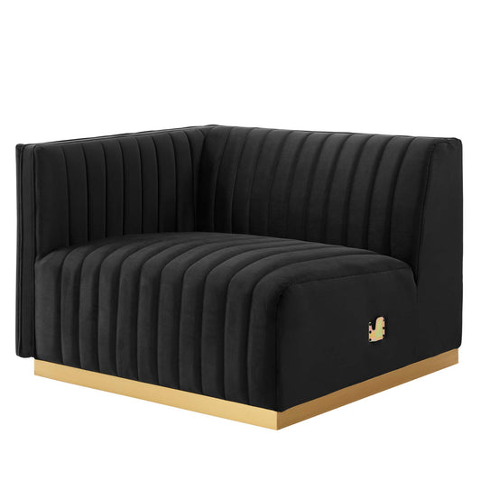 Evoke Velvet Left-Arm Chair | Modular Sectional Component, Gold & Black