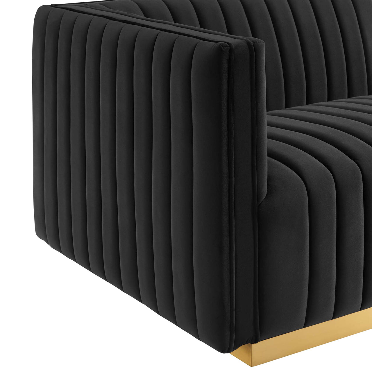 Evoke Velvet Left-Arm Chair | Modular Sectional Component, Gold & Black