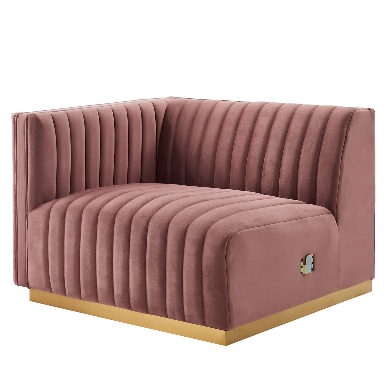 Evoke Velvet Left-Arm Chair | Modular Sectional Component, Gold & Dusty Rose