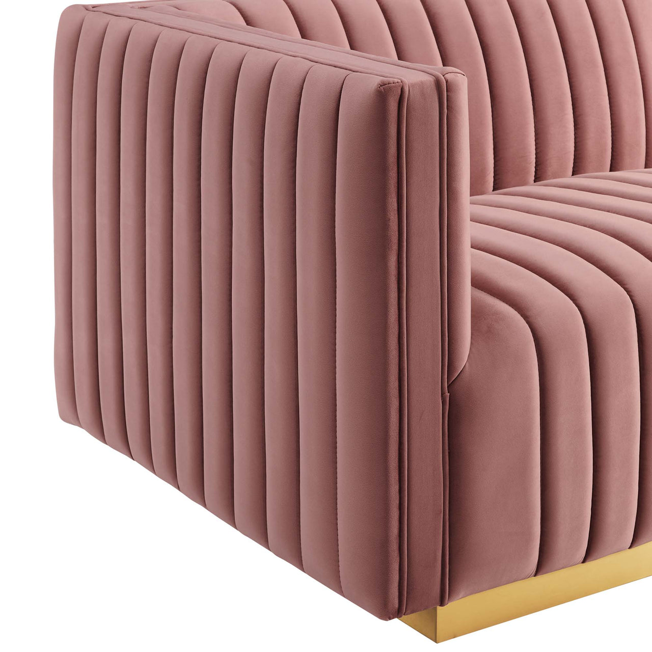 Evoke Velvet Left-Arm Chair | Modular Sectional Component, Gold & Dusty Rose