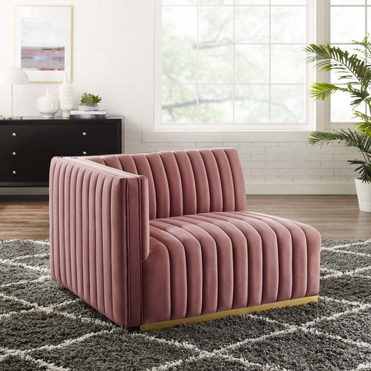 Evoke Velvet Left-Arm Chair | Modular Sectional Component, Gold & Dusty Rose