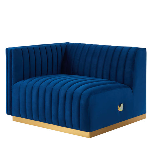 Evoke Velvet Left-Arm Chair | Modular Sectional Component, Gold & Navy