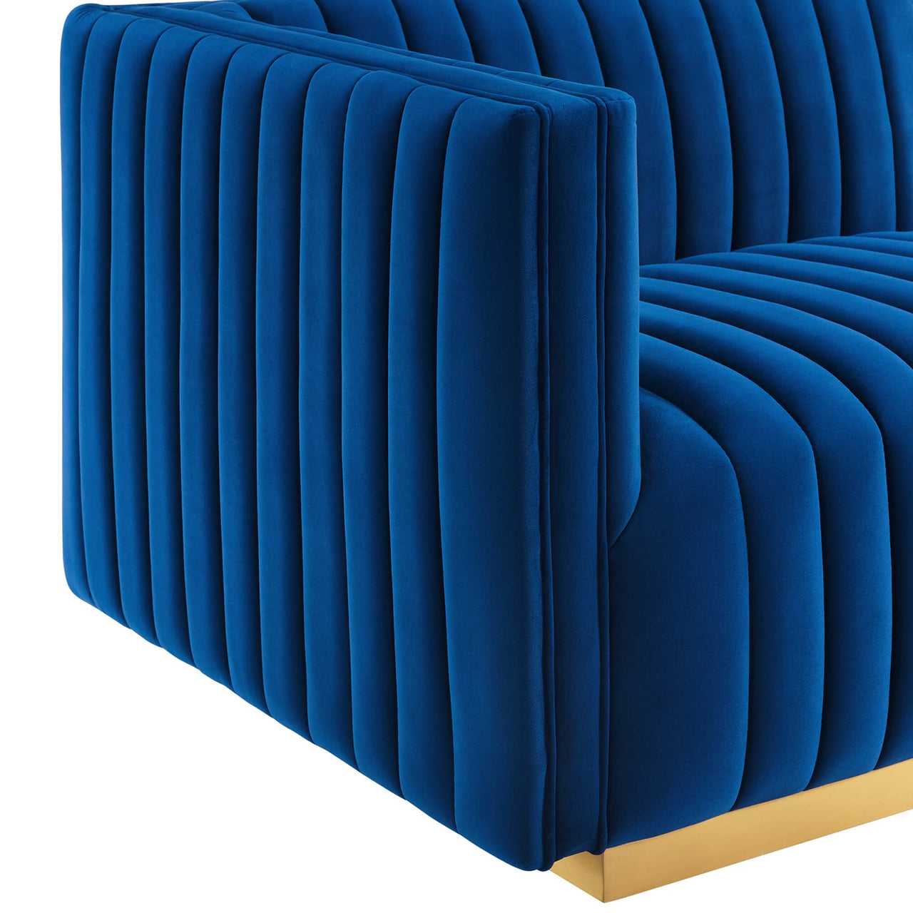 Evoke Velvet Left-Arm Chair | Modular Sectional Component, Gold & Navy