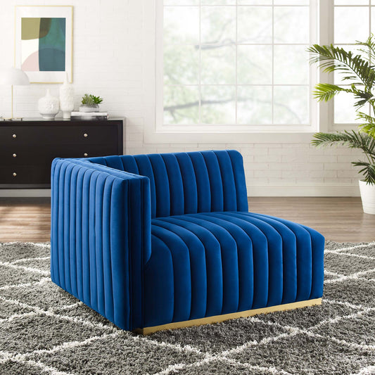 Evoke Velvet Left-Arm Chair | Modular Sectional Component, Gold & Navy