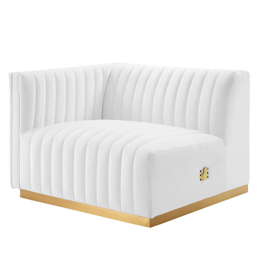 Evoke Velvet Left-Arm Chair | Modular Sectional Component, Gold