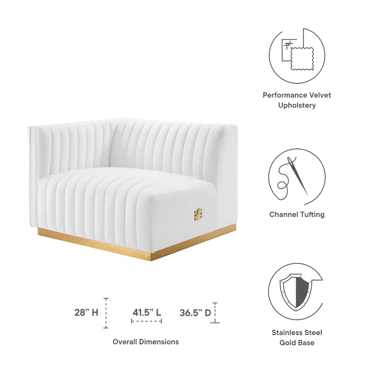 Evoke Velvet Left-Arm Chair | Modular Sectional Component, Gold