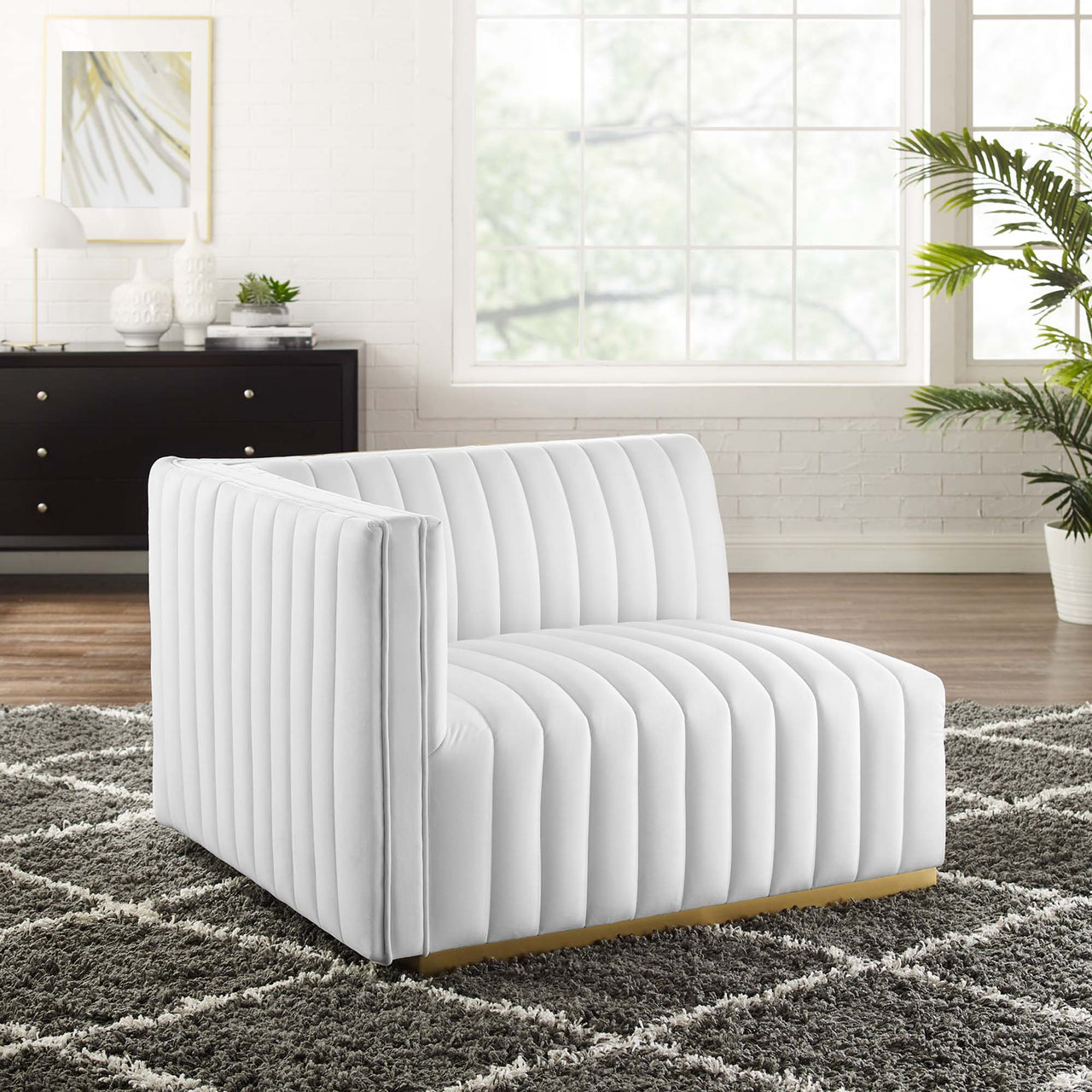 Evoke Velvet Left-Arm Chair | Modular Sectional Component, Gold