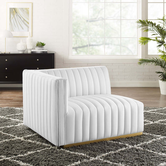 Evoke Velvet Left-Arm Chair | Modular Sectional Component, Gold & White