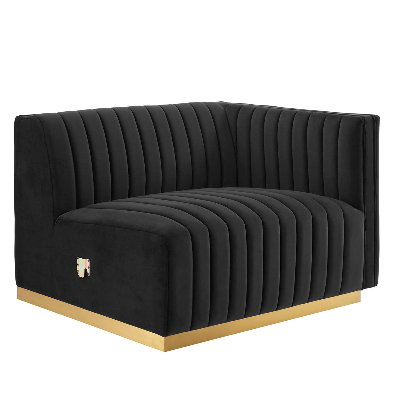 Evoke Velvet Right-Arm Chair | Modular Sectional Component, Gold & Black