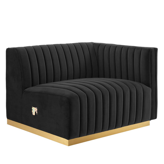 Evoke Velvet Right-Arm Chair | Modular Sectional Component, Gold & Black