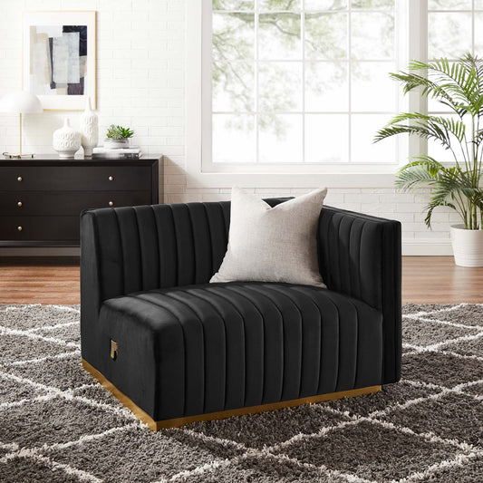 Evoke Velvet Right-Arm Chair | Modular Sectional Component, Gold & Black