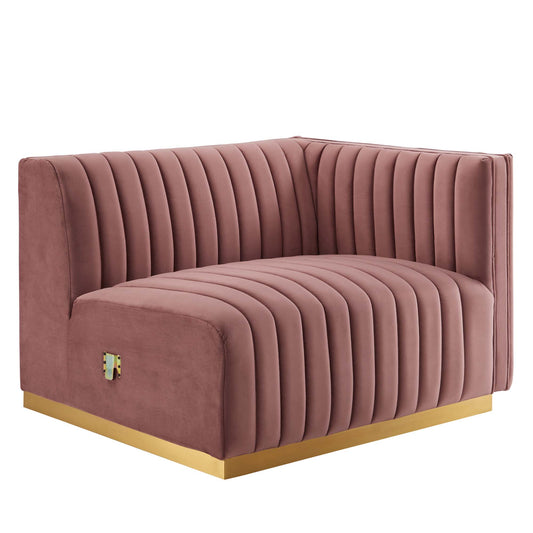 Evoke Velvet Right-Arm Chair | Modular Sectional Component, Gold & Dusty Rose