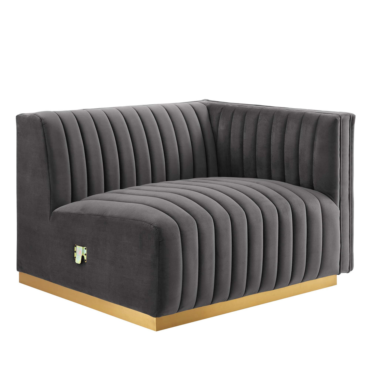 Evoke Velvet Right-Arm Chair | Modular Sectional Component, Gold & Gray