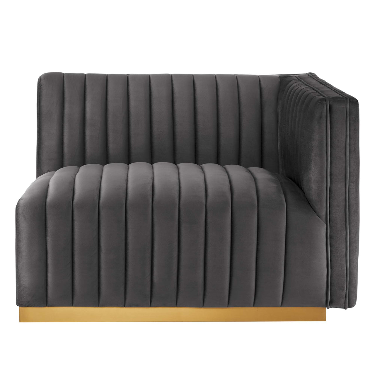 Evoke Velvet Right-Arm Chair | Modular Sectional Component, Gold & Gray