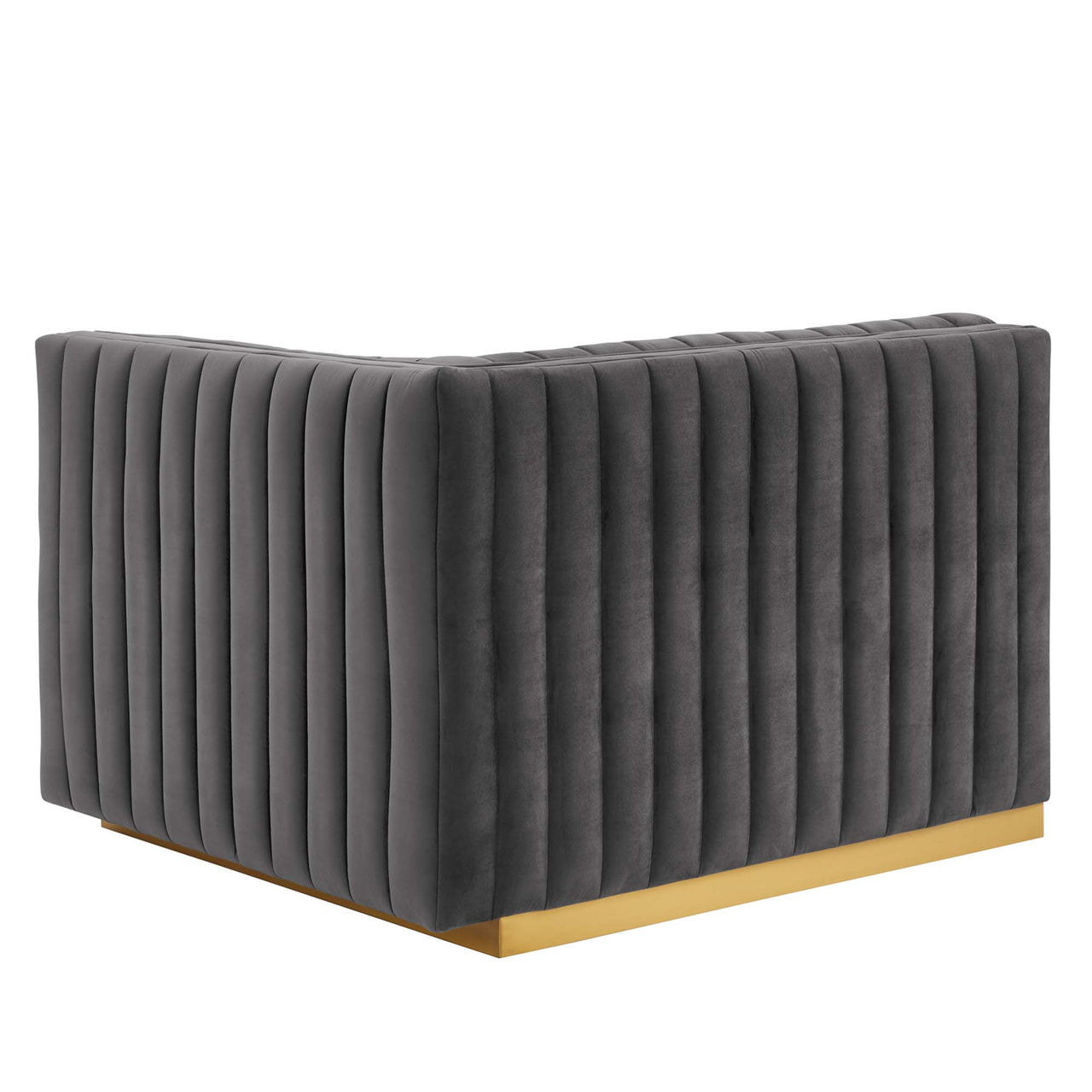 Evoke Velvet Right-Arm Chair | Modular Sectional Component, Gold & Gray