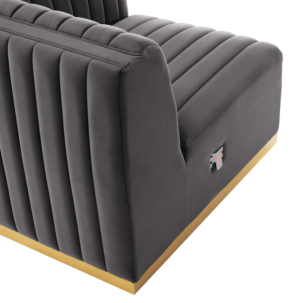 Evoke Velvet Right-Arm Chair | Modular Sectional Component, Gold & Gray
