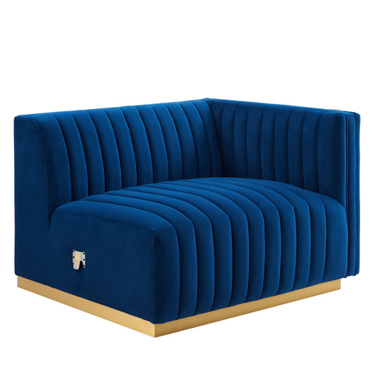 Evoke Velvet Right-Arm Chair | Modular Sectional Component, Gold & Navy