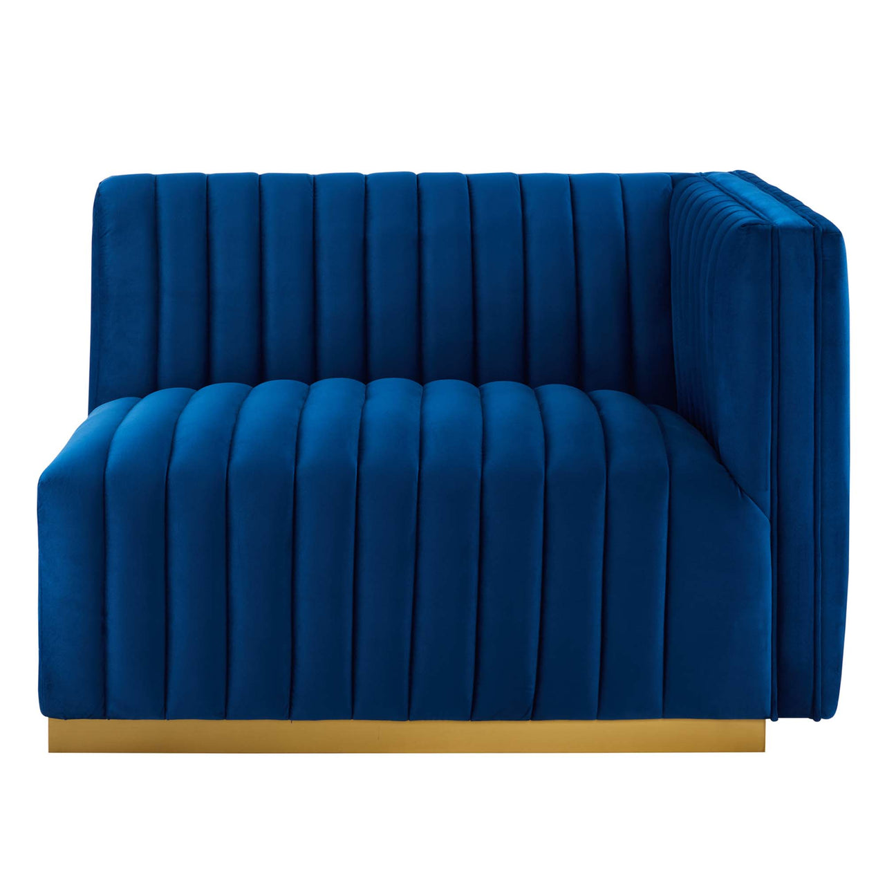 Evoke Velvet Right-Arm Chair | Modular Sectional Component, Gold & Navy
