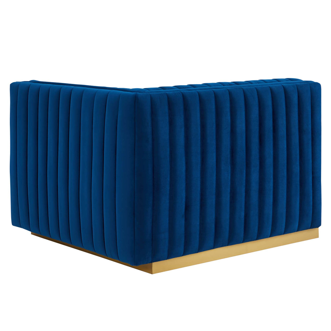Evoke Velvet Right-Arm Chair | Modular Sectional Component, Gold & Navy
