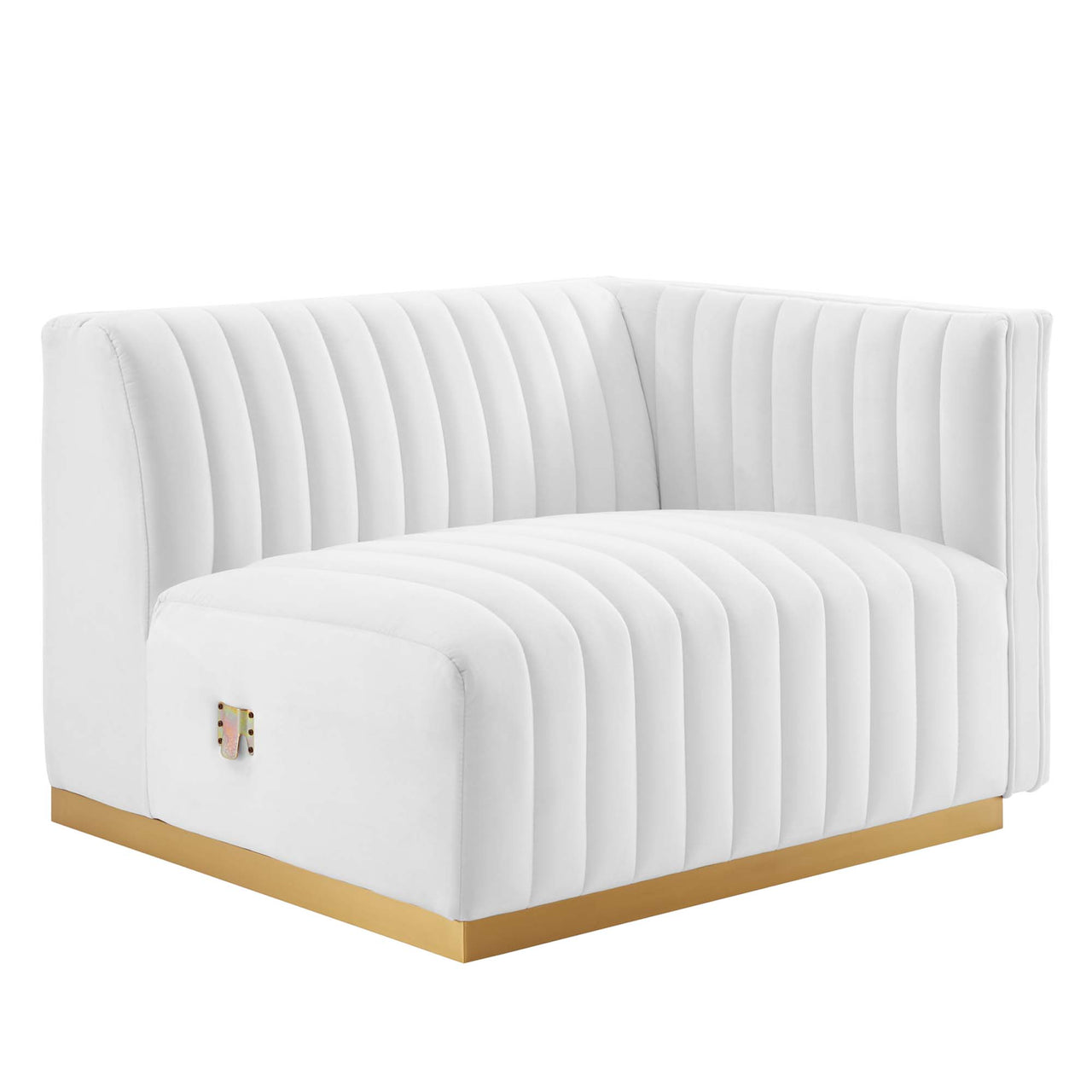Evoke Velvet Right-Arm Chair | Modular Sectional Component, Gold & White