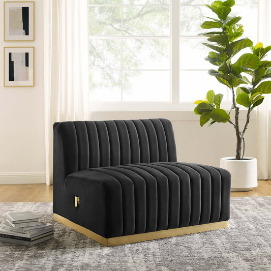 Evoke Velvet Armless Chair | Modular Sectional Component, Gold & Black