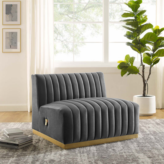 Evoke Velvet Armless Chair | Modular Sectional Component, Gold & Gray