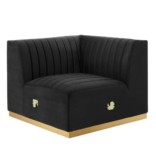 Evoke Velvet Left Corner Chair | Modular Sectional Component, Gold & Black