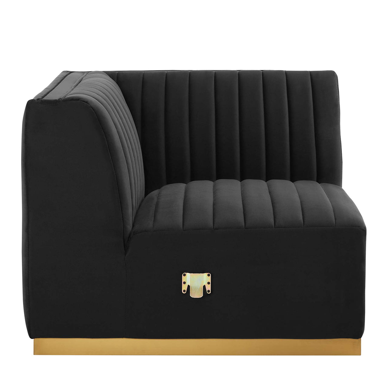 Evoke Velvet Left Corner Chair | Modular Sectional Component, Gold & Black