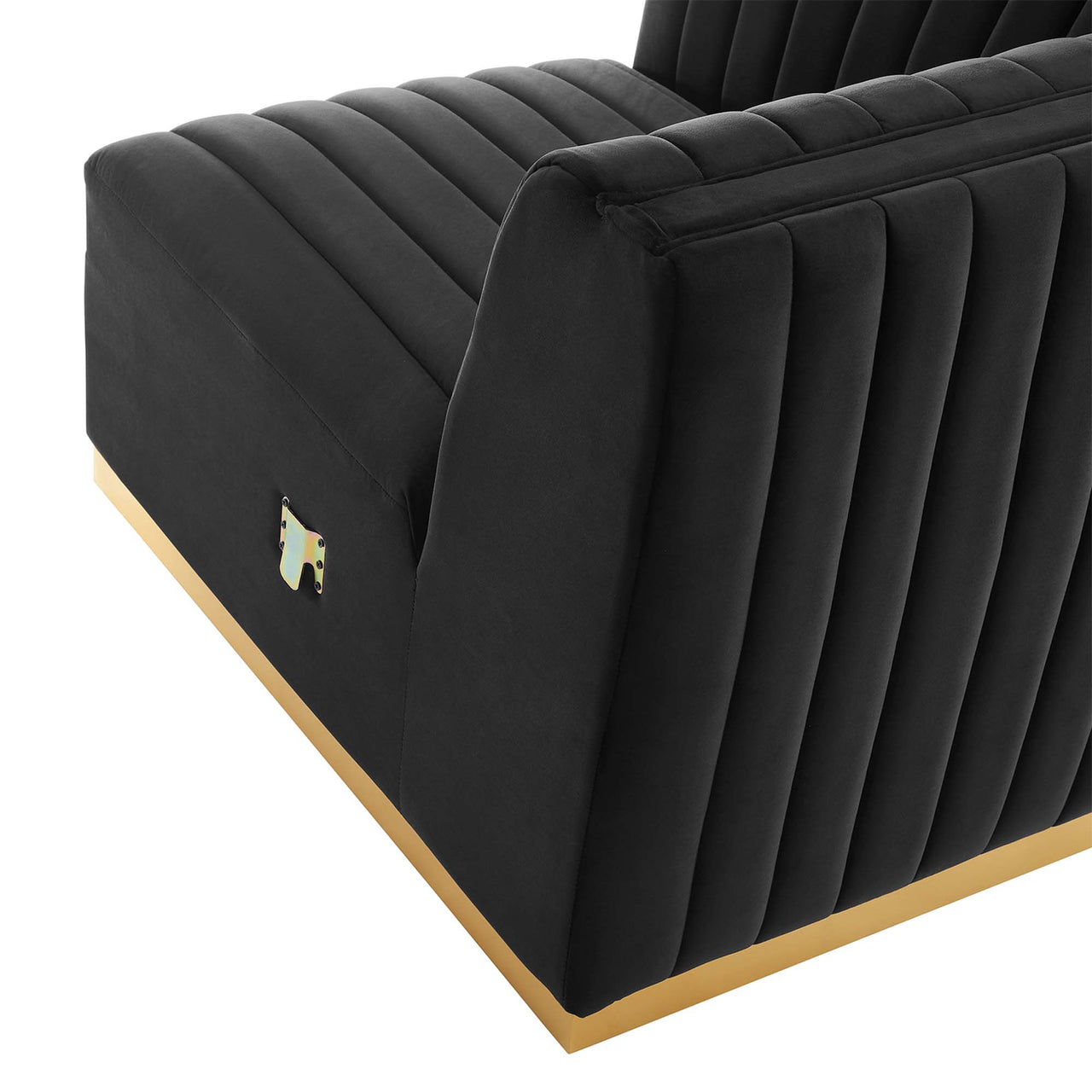 Evoke Velvet Left Corner Chair | Modular Sectional Component, Gold & Black