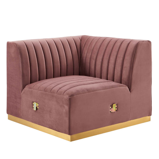 Evoke Velvet Left Corner Chair | Modular Sectional Component, Gold & Dusty Rose